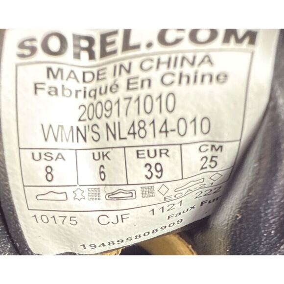 Sorel Brex Heel Cozy Lace Bootie Womens 8 Black Leather Faux Shearling White - Picture 9 of 10